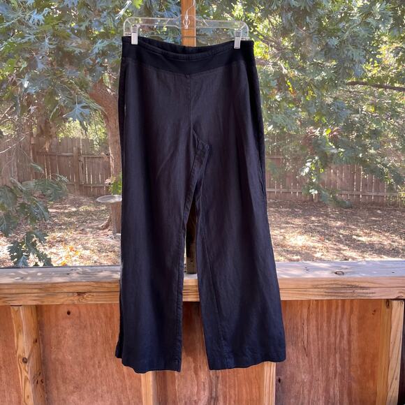 Saks Fifth Avenue Women's Black 100% Linen Wide Leg Pull On Pants Size M - Picture 1 of 6